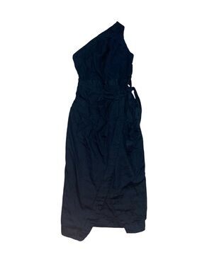 Anthropologie black one shoulder linen midi dress